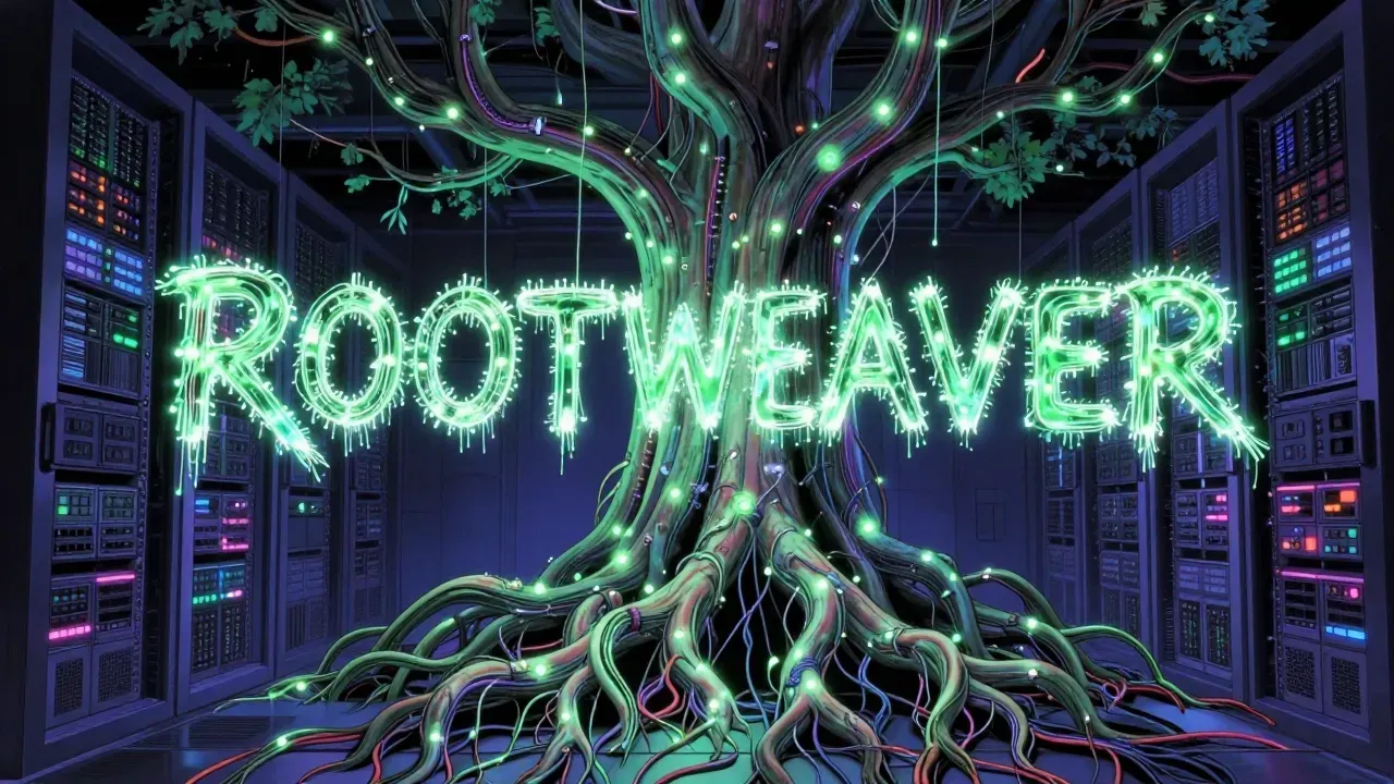 Rootweaver rebrand - retro anime style illustration